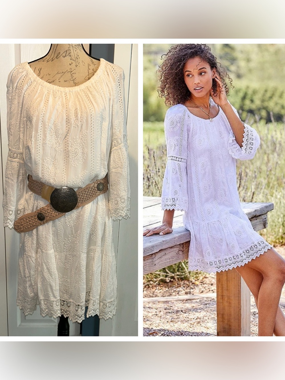 NWT Karen Kane Mixed Lace Eyelet Dress White sz Large